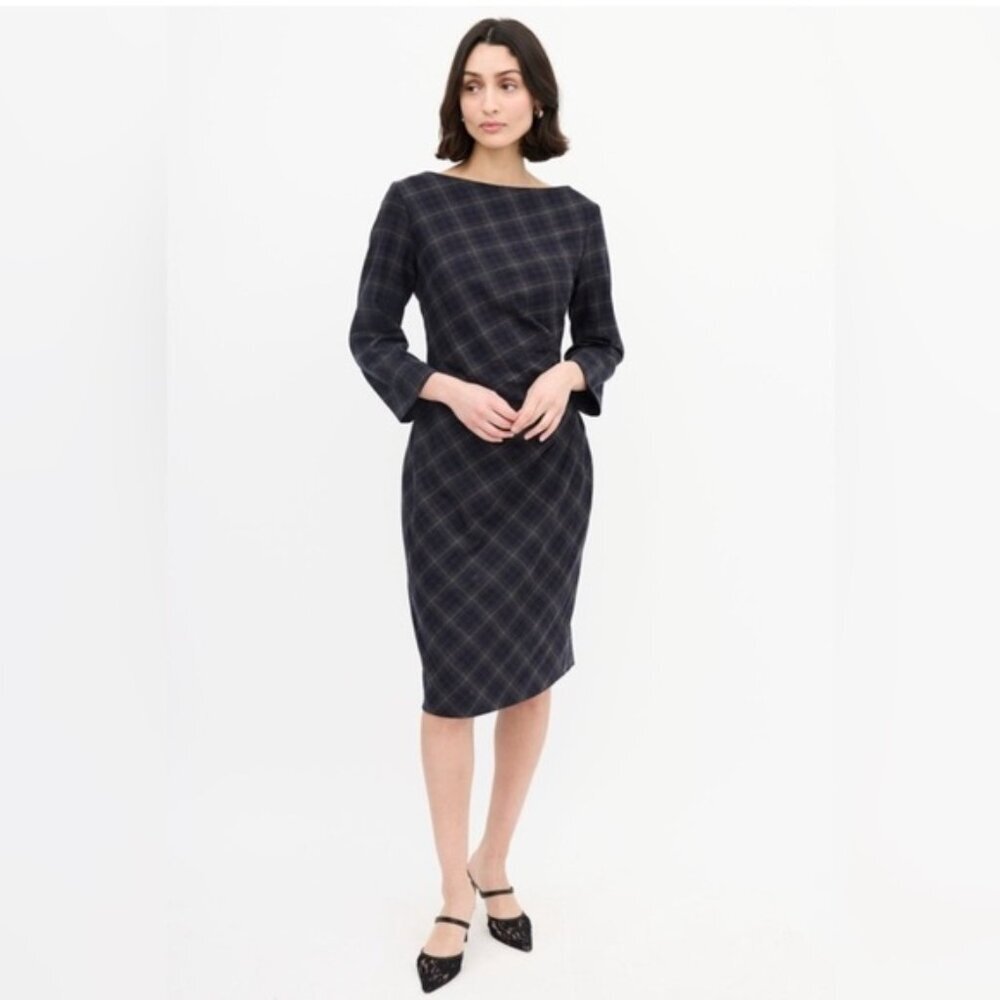 Weekend Max Mara Navy Plaid Midi Dress